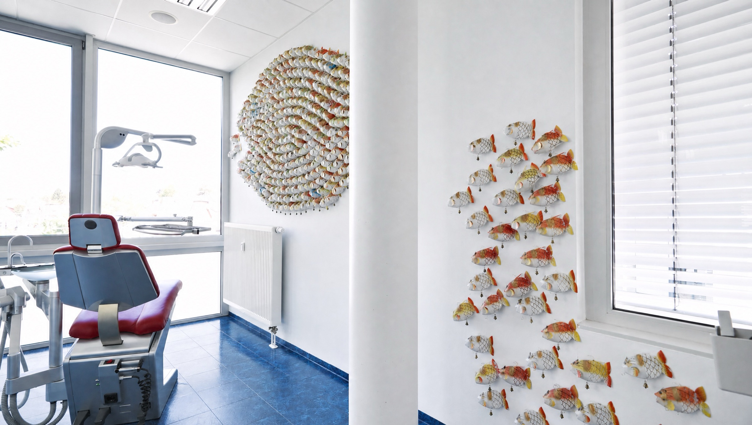 Wandkunst mit Fischmotiv in der Praxis Ohlhäuser