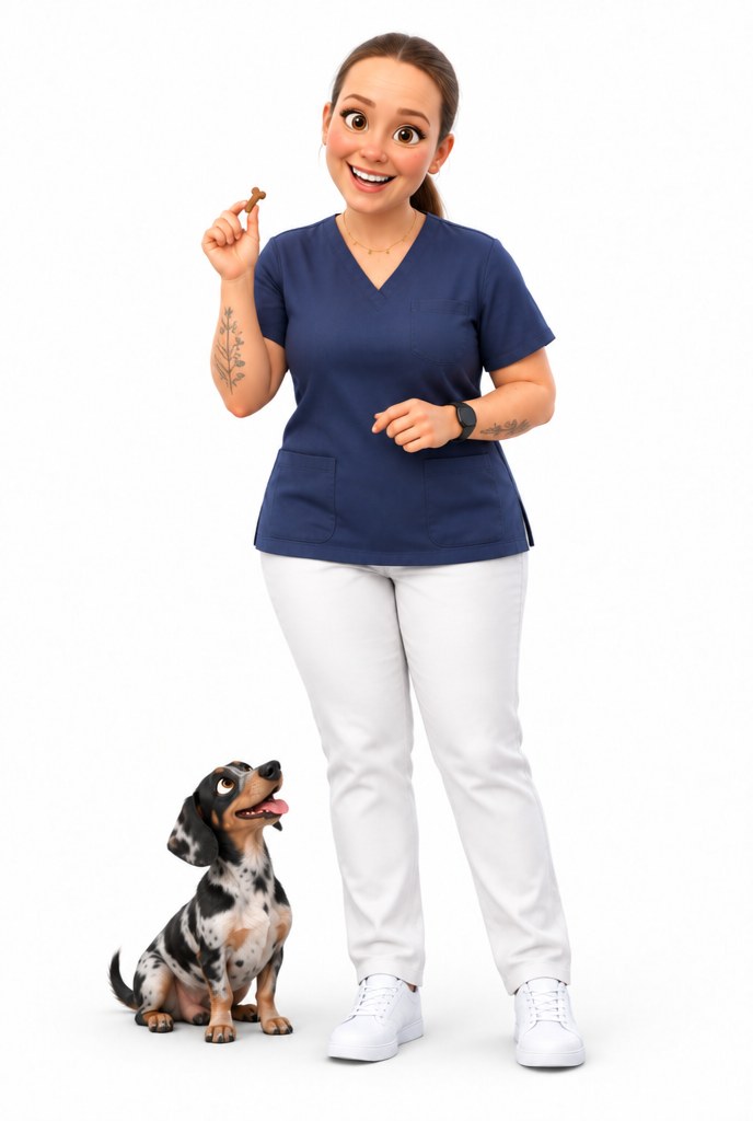 Jenny, Zahnmedizinische Fachangestellte, mit Dackel als 3D-Figur